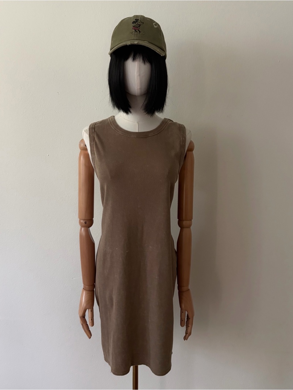 ⁠NWT Fashion Nova Julia Tank Mini Dress Acid Wash Khaki Mocha Ribbed Plus 2X⁠